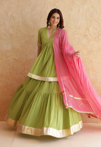 Green lehenga + kurti set