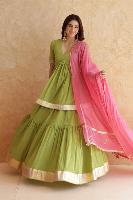 Green lehenga + kurti set