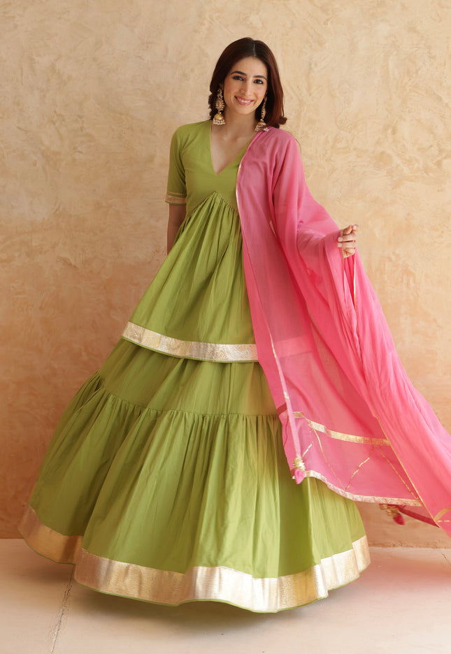 Green lehenga + kurti set