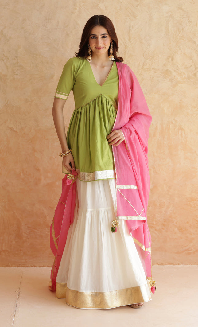 Off white lehenga + kurti set