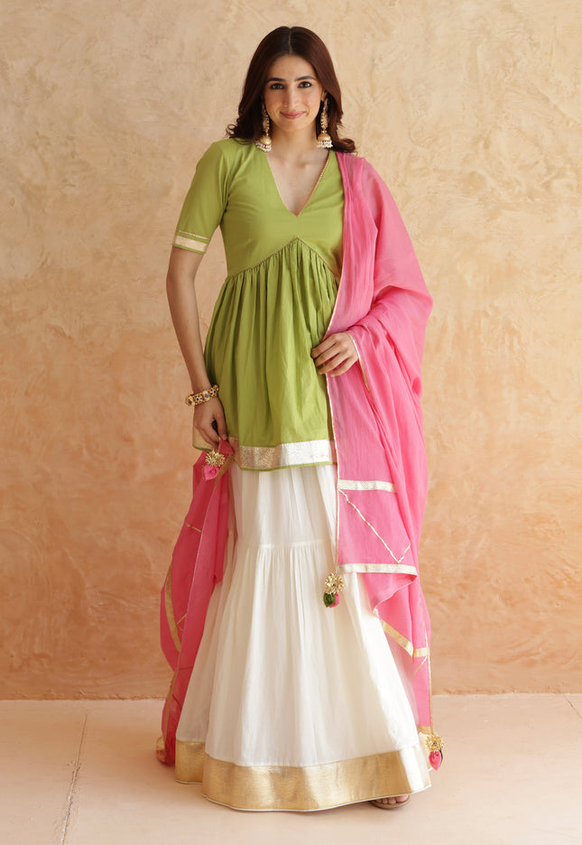 Off white lehenga + kurti set