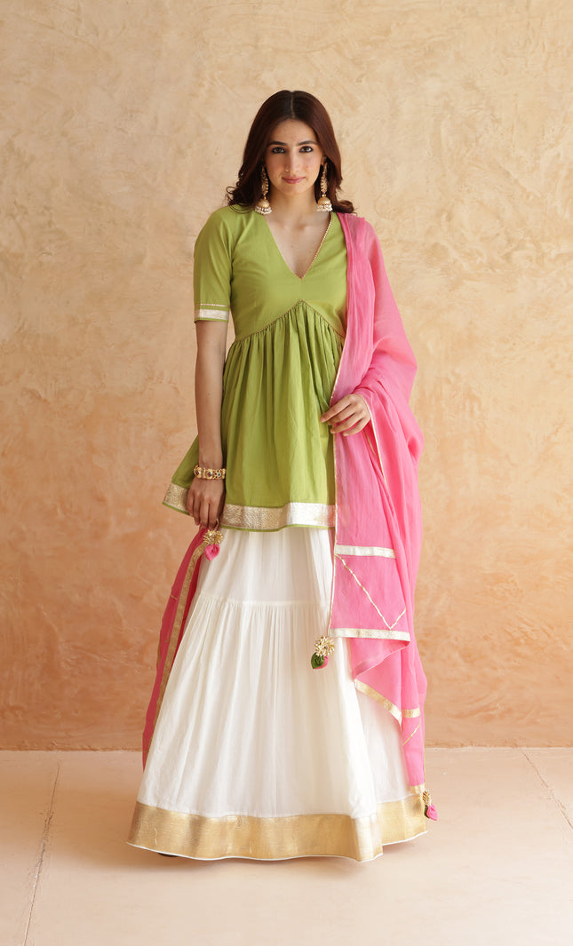 Off white lehenga + kurti set