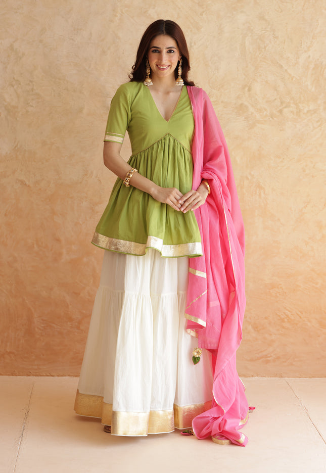 Off white lehenga + kurti set