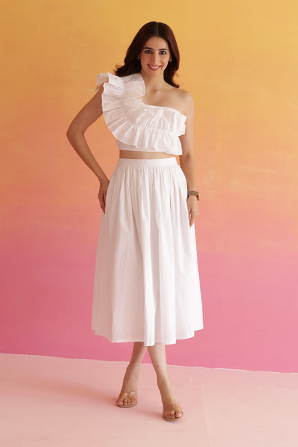 White frilled top