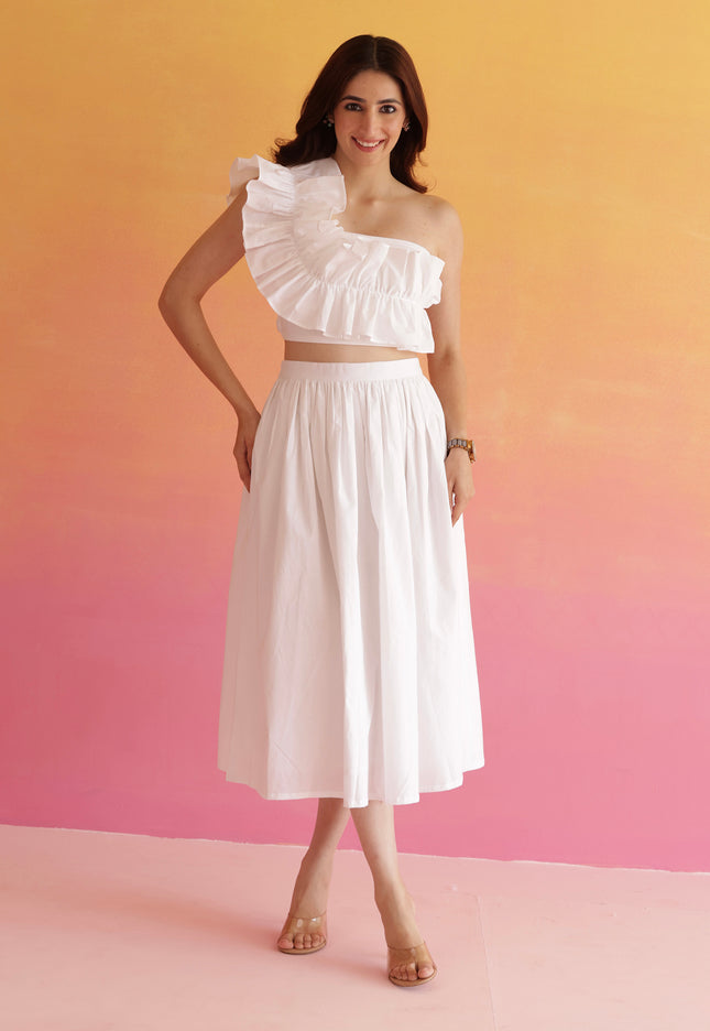 White frilled top