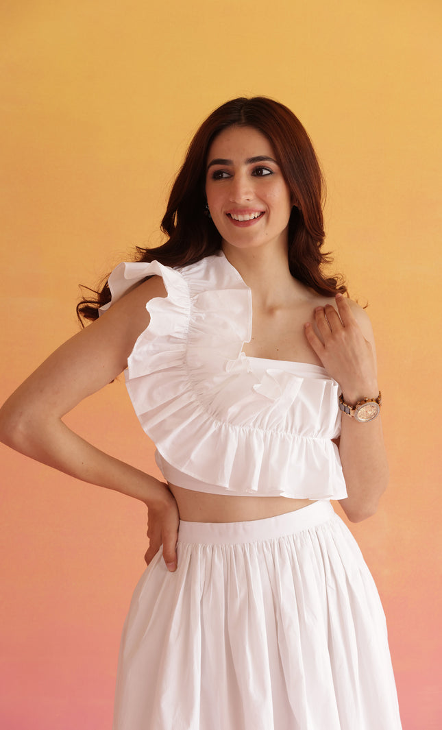 White frilled top
