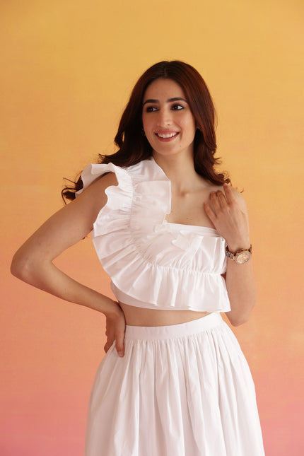 White frilled top