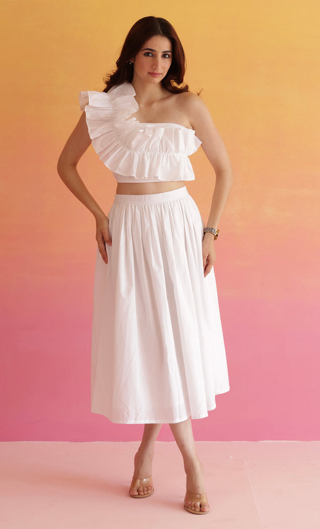 White frilled top