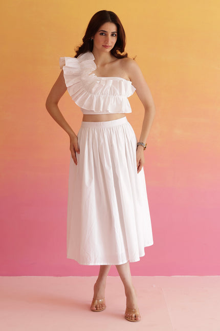 White frilled top
