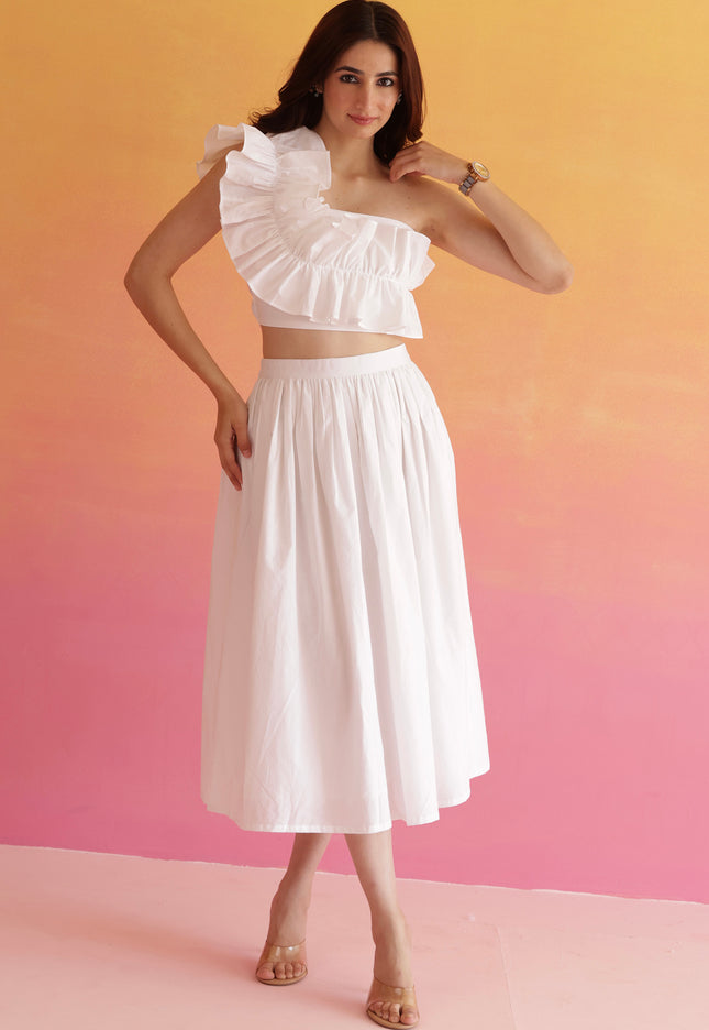 White frilled top