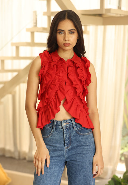 Red frilled top