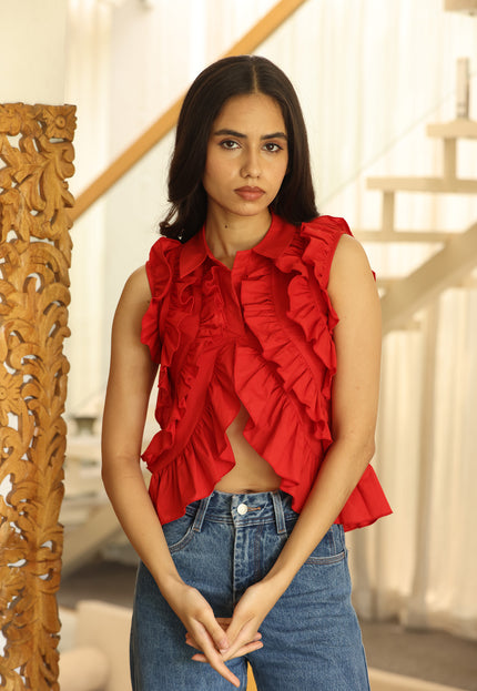 Red frilled top