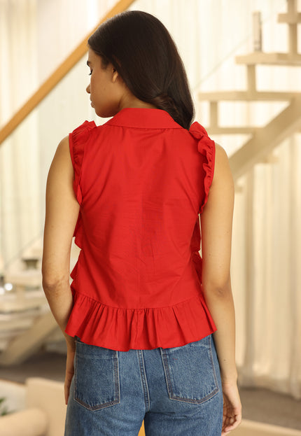 Red frilled top