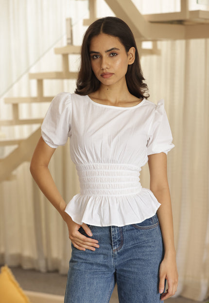 White cotton smocked top