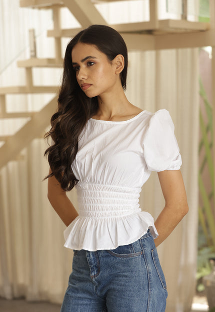 White cotton smocked top