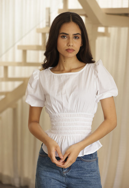 White cotton smocked top