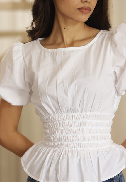 White cotton smocked top