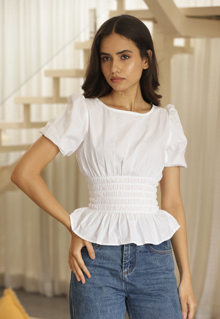 White cotton smocked top