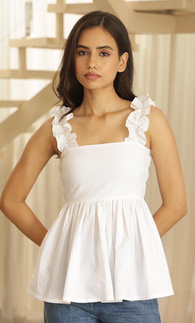 White frilled peplum top