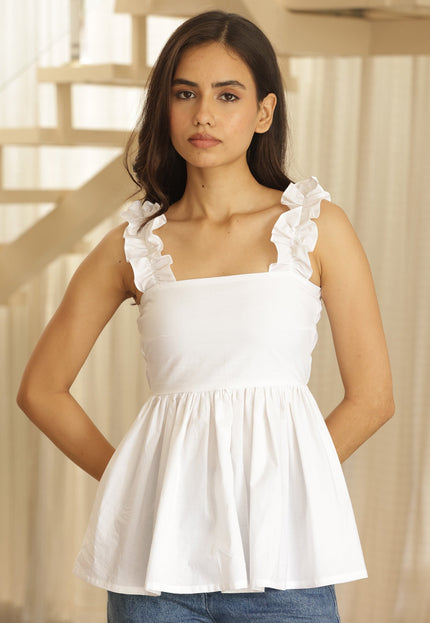 White frilled peplum top