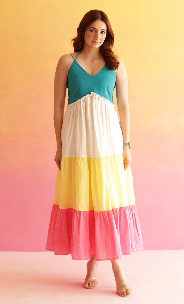 Cotton maxi dress with halter straps