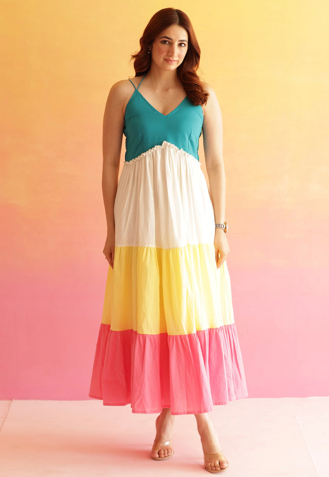 Cotton maxi dress with halter straps