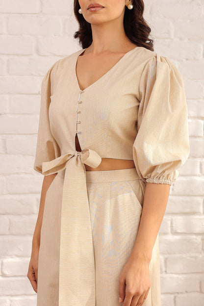 Cotton puff sleeves tie up top
