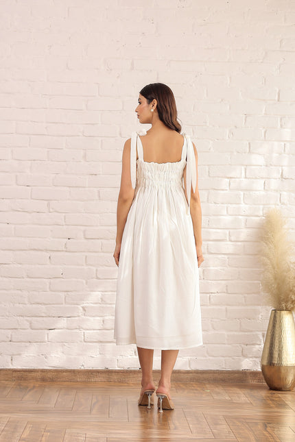 White gathered knot dress