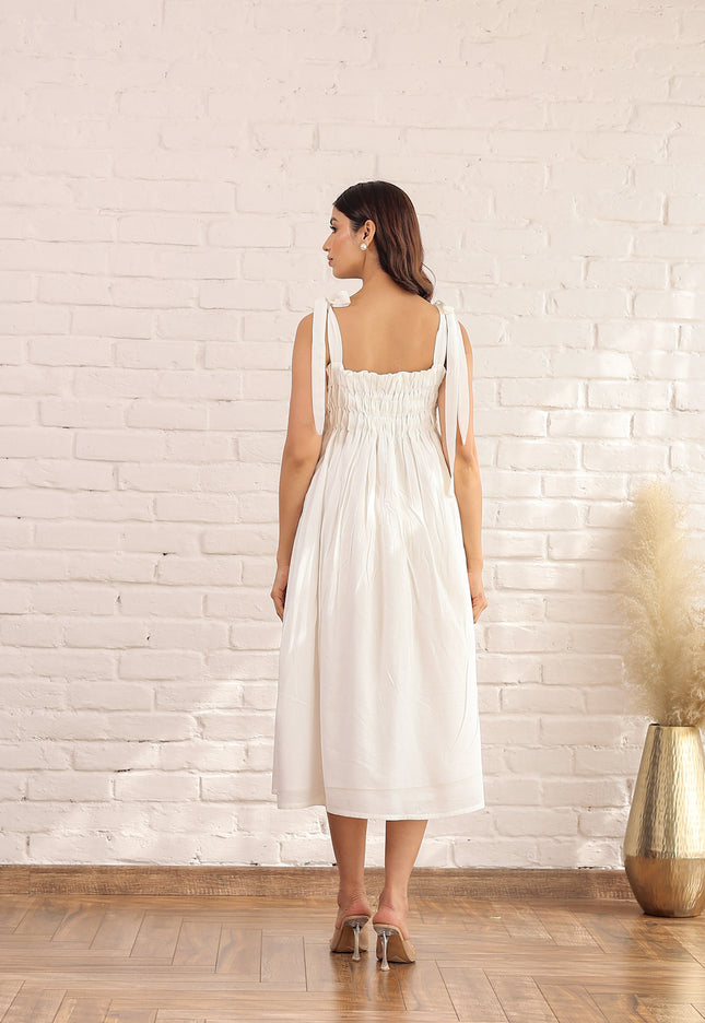 White gathered knot dress
