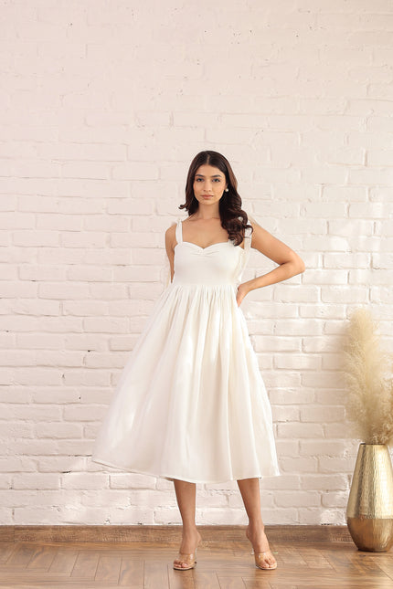 White gathered knot dress