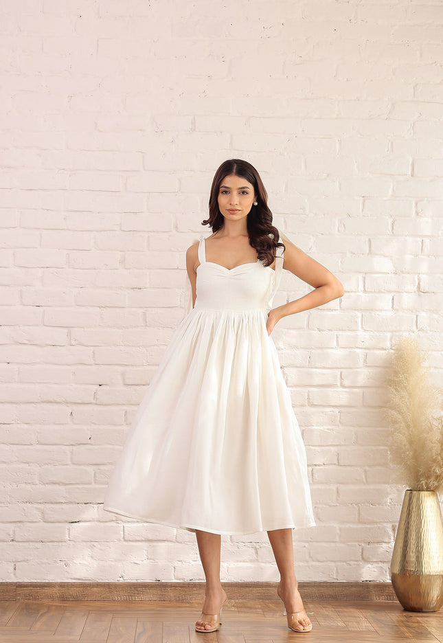 White gathered knot dress