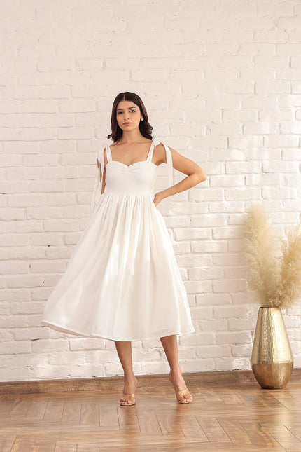 White gathered knot dress