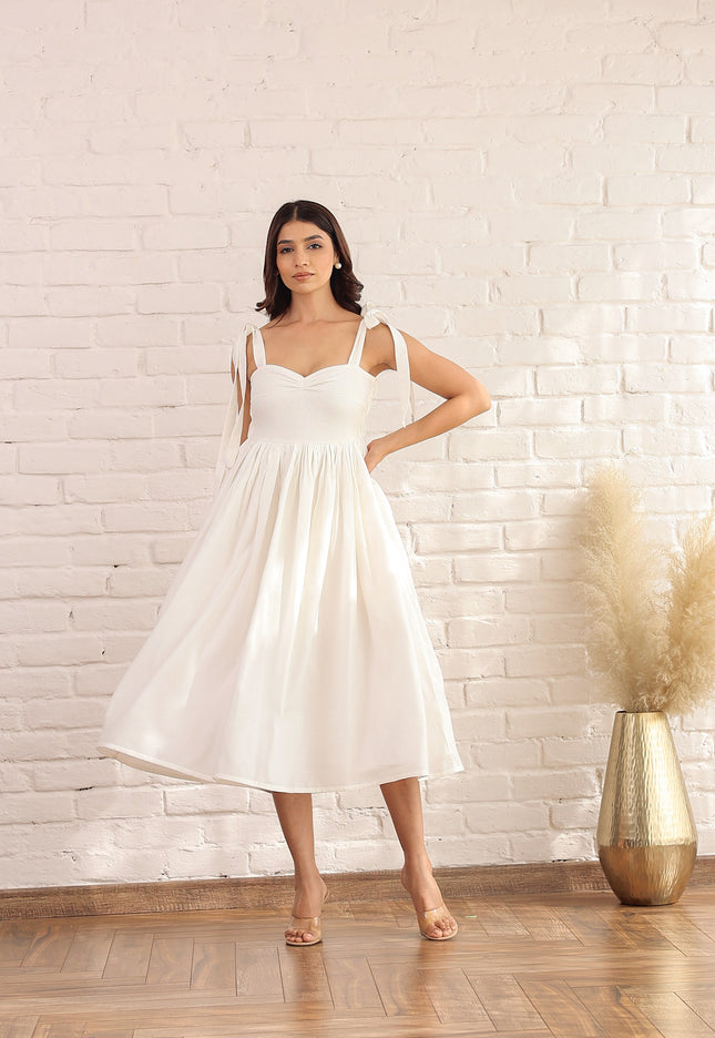 White gathered knot dress