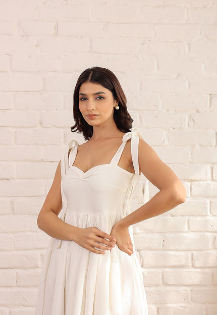 White gathered knot dress