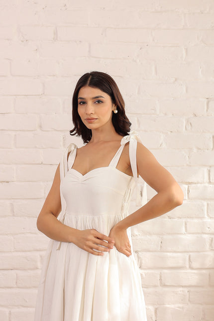 White gathered knot dress