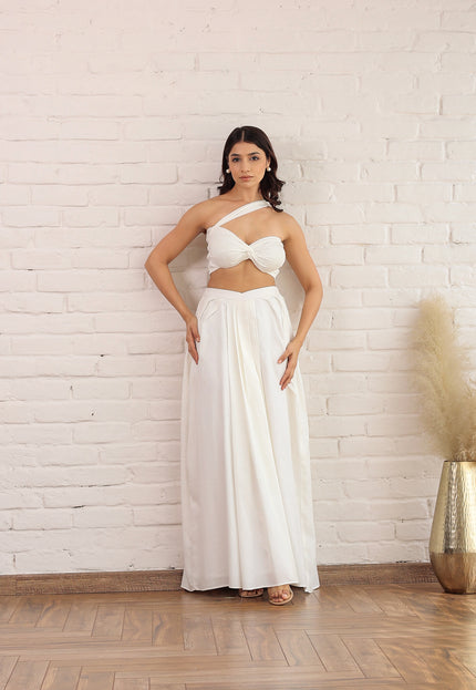 White bandeau top and skirt