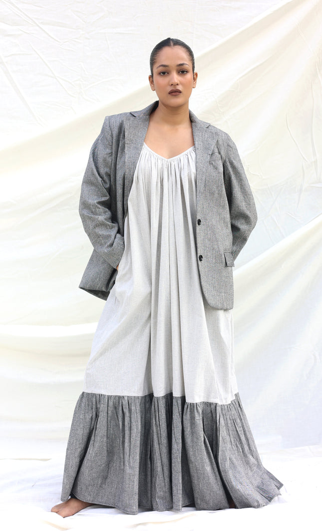 Long contrast gathered dress