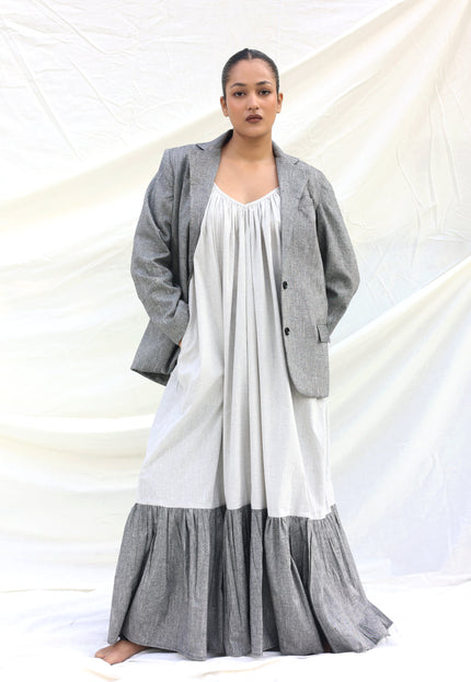 Long contrast gathered dress