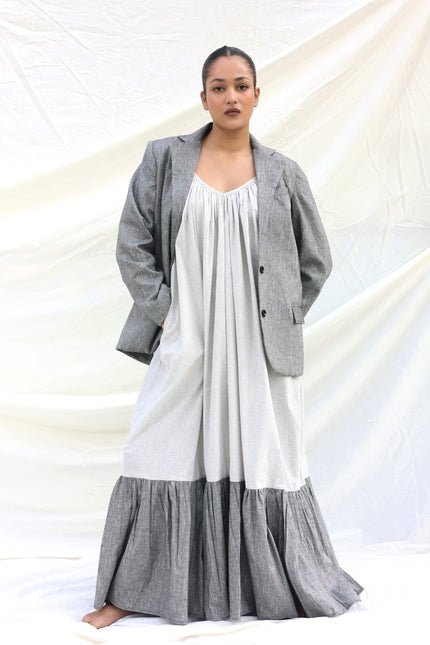 Long contrast gathered dress
