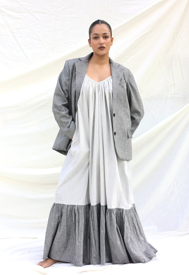 Long contrast gathered dress