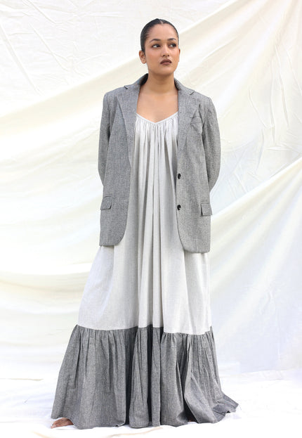 Long contrast gathered dress