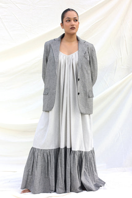Long contrast gathered dress