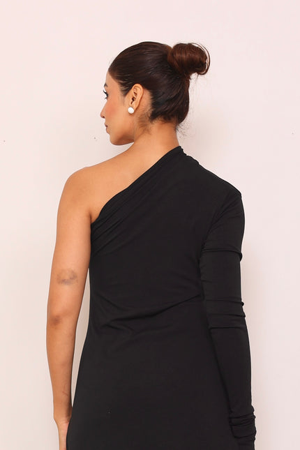 Long one shoulder body con dress