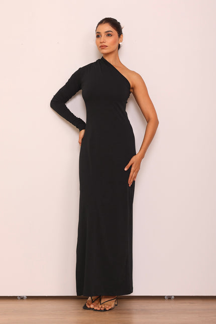 Long one shoulder body con dress