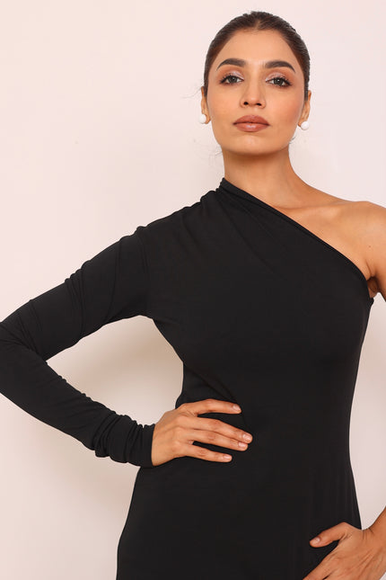 Long one shoulder body con dress