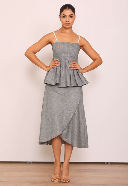 Pearl top & wrap around skirt