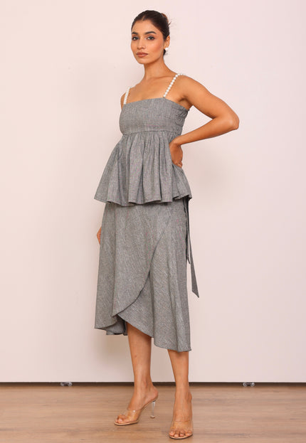 Pearl top & wrap around skirt
