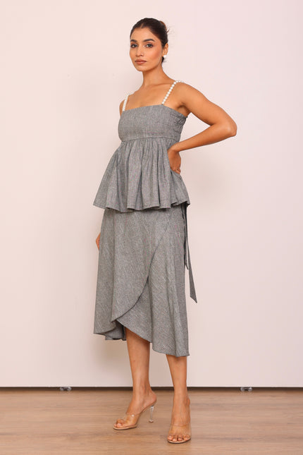 Pearl top & wrap around skirt