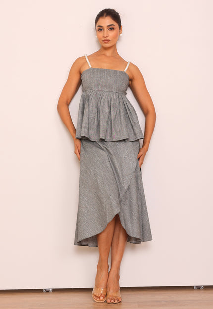 Pearl top & wrap around skirt