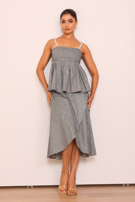 Pearl top & wrap around skirt